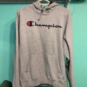 grey champion sweatshirt. Fits medium